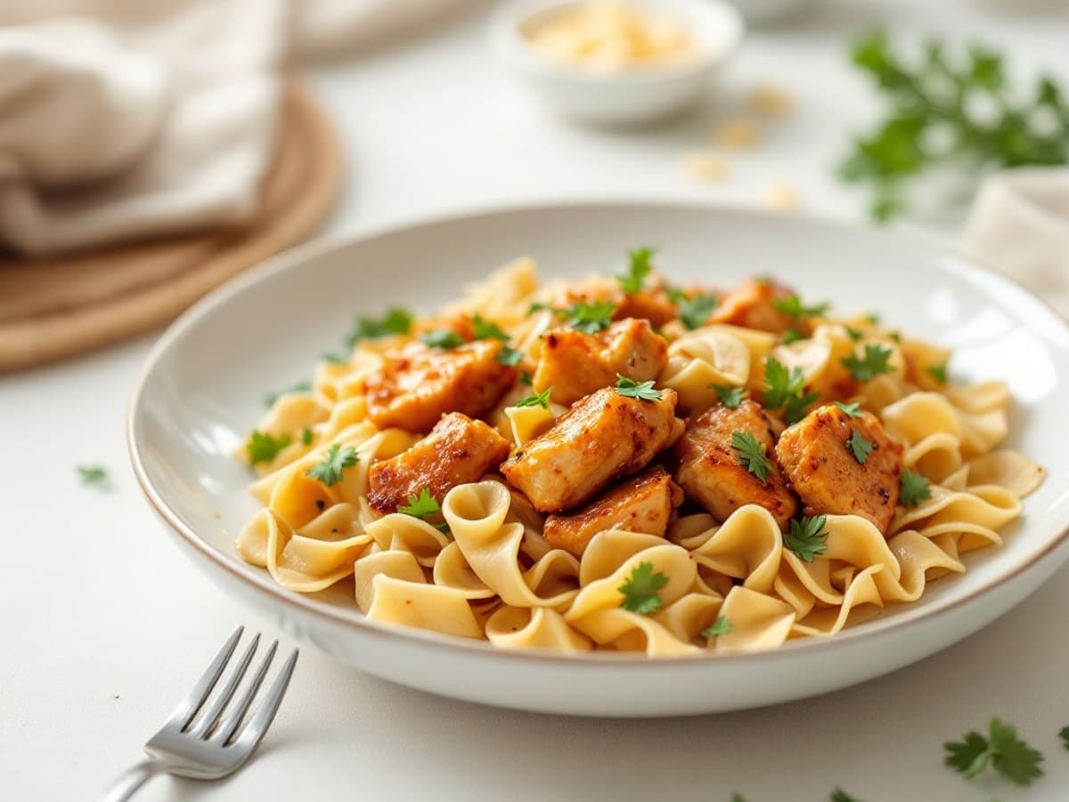 Vollkorn-Farfalle mit Hähnchen und gerösteten Erdnüssen