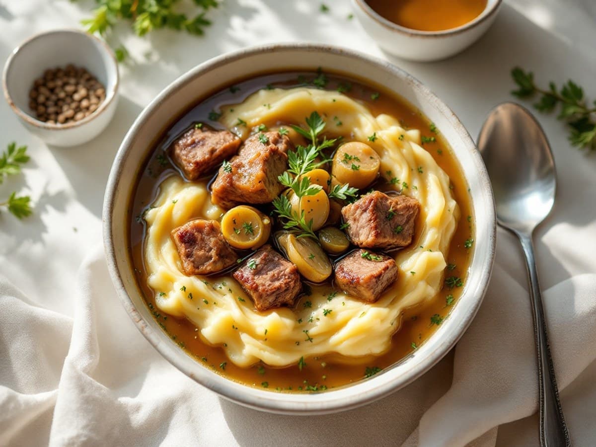 Kräftige Rindfleischsuppe mit Semmelknödeln