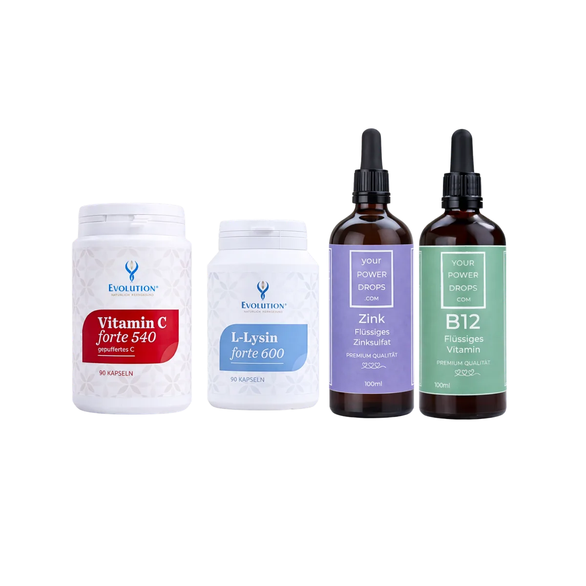 Starterset – Premium Qualität Flüssiges Zink + Vitamin B 12, Vitamin C forte 540, L – Lysin forte 600
