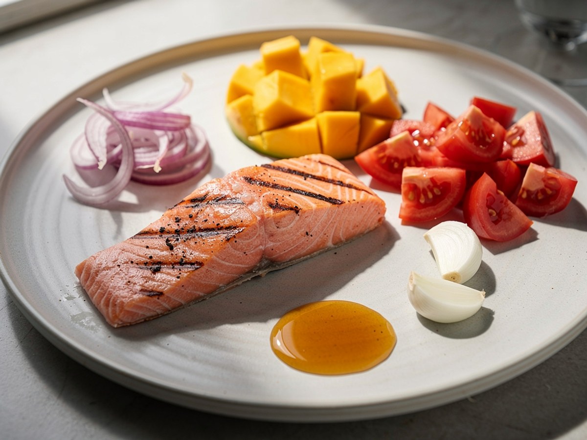 Gegrillter Lachs mit fruchtiger Mango-Tomaten-Soße