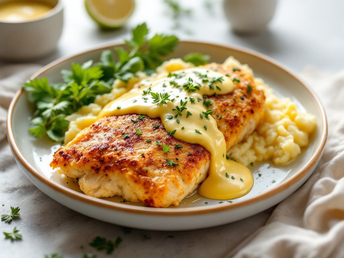 Hähnchenbrustfilet mit Kräuterkruste und Limetten-Hollandaise