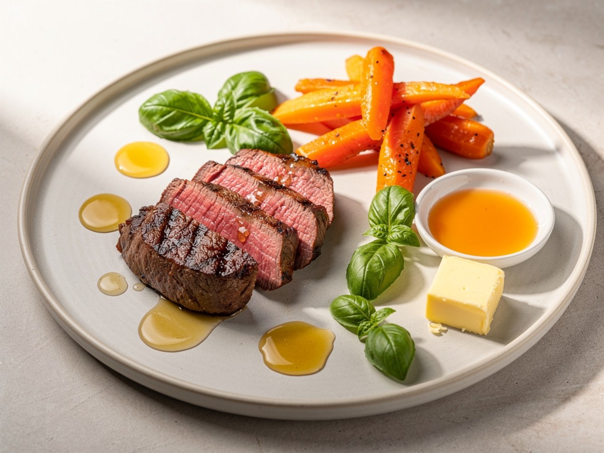 Rindersteak mit Orangen-Möhren und Basilikum