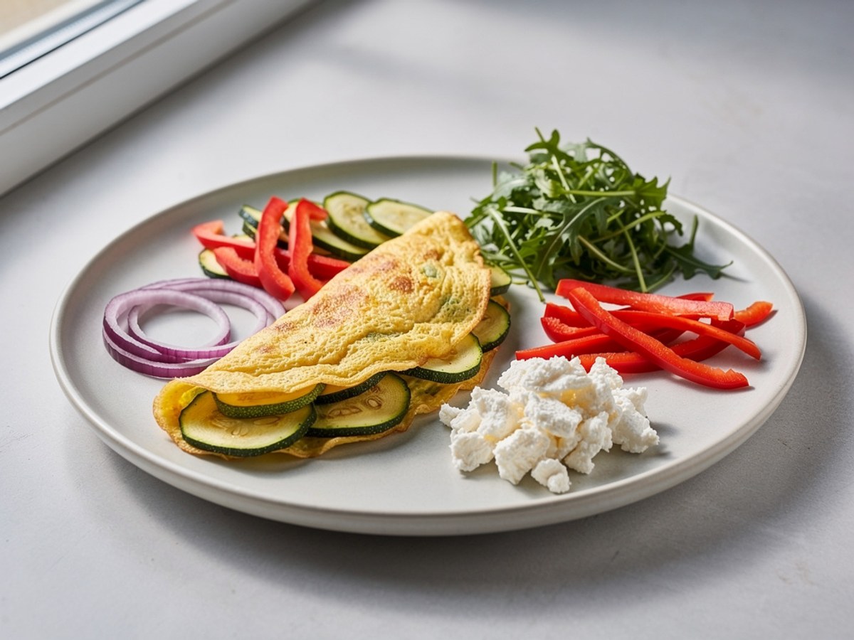 Zucchini-Omelette mit Ziegenkäse und Rucola